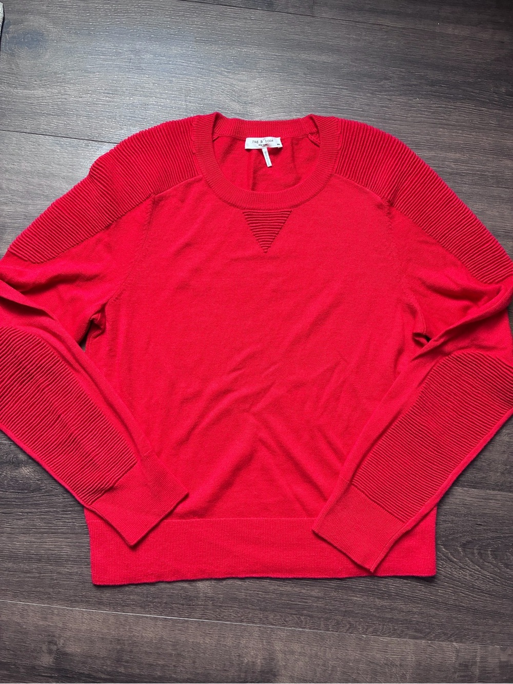 Rag & Bone Red Merino Wool Blend Moto Ribbed Sweater M